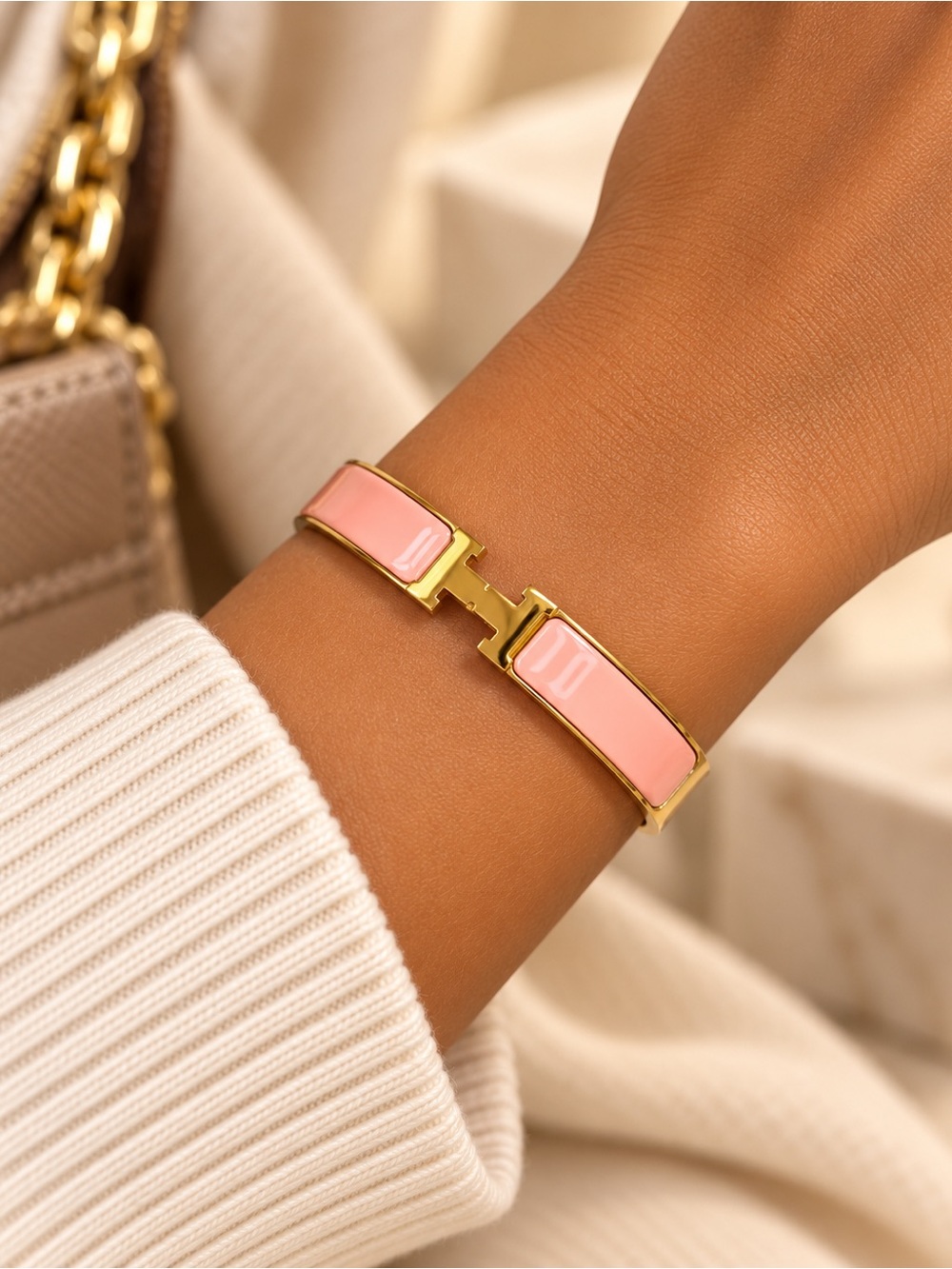 Gold-Plated Pink Enamel Bracelet